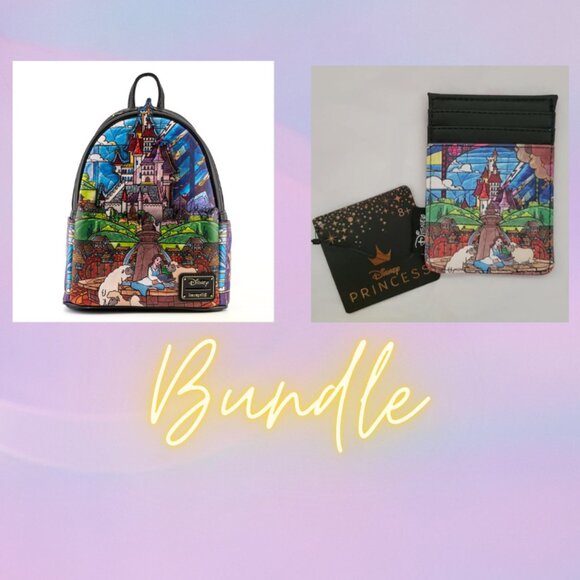 Loungefly Handbags - Loungefly Disney Princess Belle Castle Mini Backpack & CardHolder